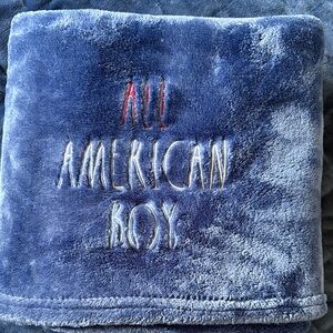 Blue Plush Blanket with "All American Boy" Embroidery